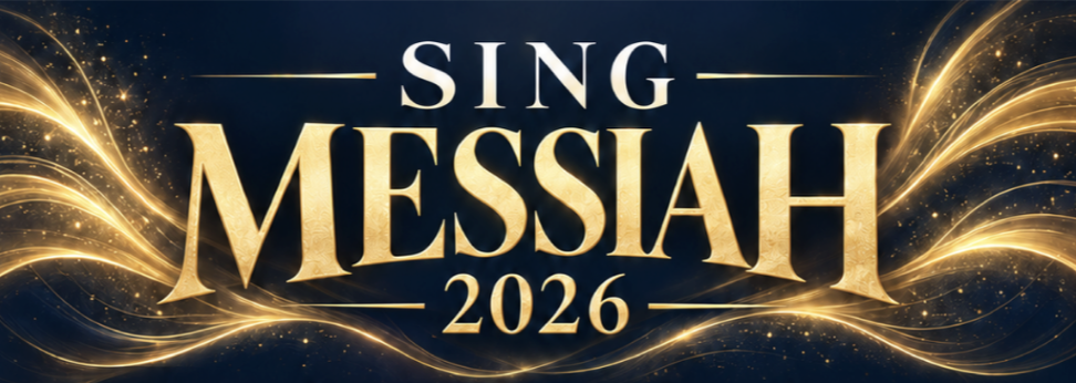 Sing Messiah 2026 gold and navy event graphic for Asheville Senior Chorus.